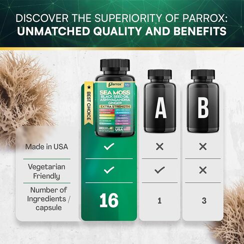 Sea Moss, Black Seed Oil, Ashwagandha, Turmeric, Chlorophyll, Dandelion, Ginger, Vitamin D3, Black Pepper, Elderberry, ACV, Yellow Dock, Burdock Root, Manuka, Vitamin C, Bladderwrack (60 Caps) in Saudi Arabia