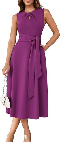 GRACE KARIN Women 2025 Summer Work Dress Sleeveless Tie Waist Elegant Party Cocktail A Line Flowy Midi Dresses with Pockets in Saudi Arabia