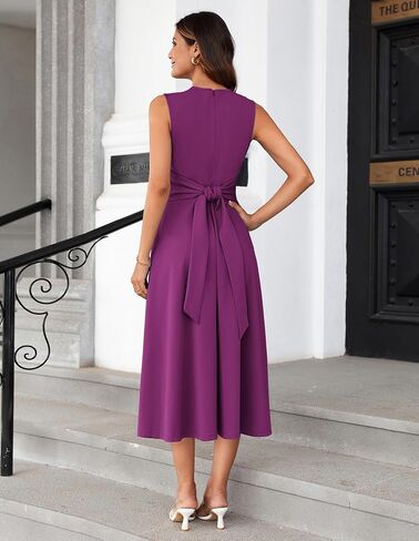 GRACE KARIN Women 2025 Summer Work Dress Sleeveless Tie Waist Elegant Party Cocktail A Line Flowy Midi Dresses with Pockets in Saudi Arabia