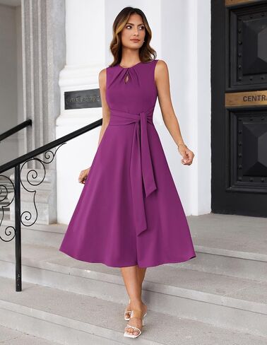 GRACE KARIN Women 2025 Summer Work Dress Sleeveless Tie Waist Elegant Party Cocktail A Line Flowy Midi Dresses with Pockets in Saudi Arabia