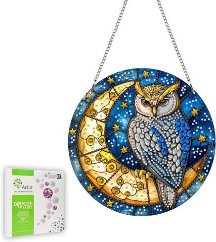 Ginfonr Diamond Painting Kits Hanging Pendant, Cow Sun Catcher for Front Door Sign, Rhinestone Bird Summer Porch Decor for Outdoor, Double Sided Home Hanging Kits for Garden Wall Window (8x8inch) in Saudi Arabia