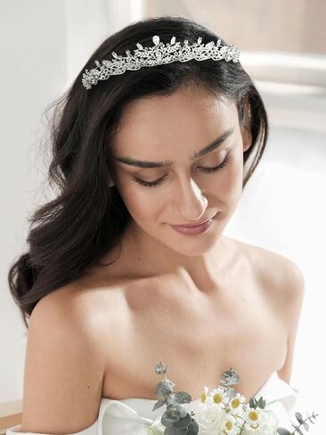 SWEETV Silver Tiara Crown for Women,Princess Tiaras for Girls,Crystal Retro Hair Accessories for Wedding Birthday Prom Pageant Quinceanera in Kuwait