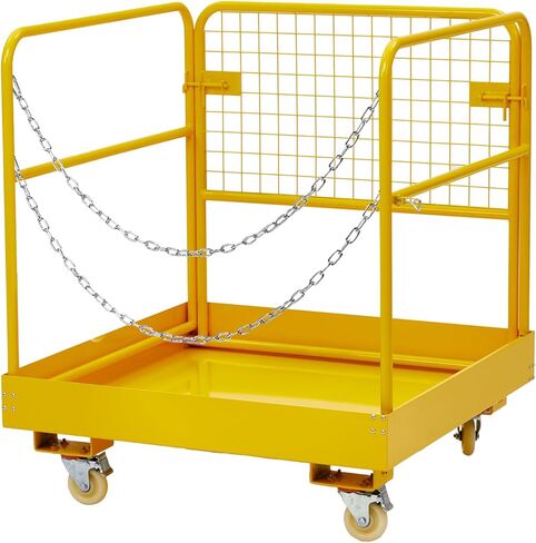 قفص أمان للرافعة الشوكية قابل للطي بسعة 1400 رطل، سلة رجل قابلة للطي مقاس 43 بوصة × 45 بوصة مع منصة غير قابلة للانزلاق للوظائف الجوية في المستودعات/البناء in Kuwait