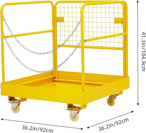 قفص أمان للرافعة الشوكية قابل للطي بسعة 1400 رطل، سلة رجل قابلة للطي مقاس 43 بوصة × 45 بوصة مع منصة غير قابلة للانزلاق للوظائف الجوية في المستودعات/البناء in Kuwait