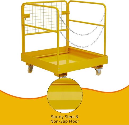 قفص أمان للرافعة الشوكية قابل للطي بسعة 1400 رطل، سلة رجل قابلة للطي مقاس 43 بوصة × 45 بوصة مع منصة غير قابلة للانزلاق للوظائف الجوية في المستودعات/البناء in Kuwait