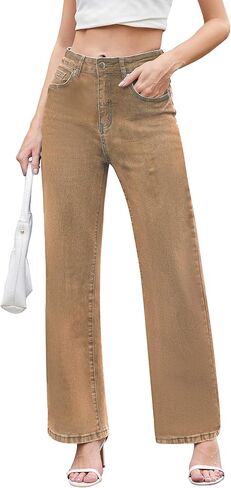 Jeans for Women Trendy High Waisted Straight Jeans Loose Wide Leg Stretchy Denim Pants with Pockets 2025 Fashion in Kuwait