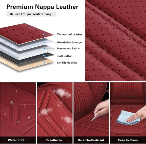 otoez 5Pcs Car Seat Covers Full Set Breatheable and Waterproof Nappa Leather Seat Cover Full Coverage, Universal Automotive Seat Protector for Car Seden SUV Front and Rear Seat Cushion, Red in Kuwait