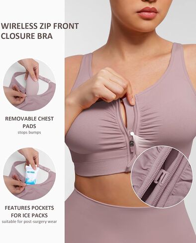 FeelinGirl Zip Front Closure Bras for Women No Underwire Compression Post Surgery Bra with Wide Adjustable Straps in Kuwait