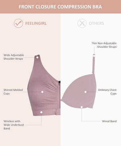 FeelinGirl Zip Front Closure Bras for Women No Underwire Compression Post Surgery Bra with Wide Adjustable Straps in Kuwait