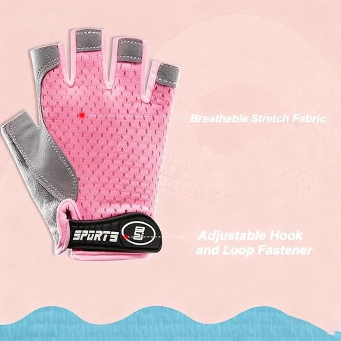 Pink Half Finger Kids Cycling Gloves Non-Slip, Padded, Antislip, Fingerless Kids Bike Gloves for Boys and Girls Age 5~9 in Kuwait