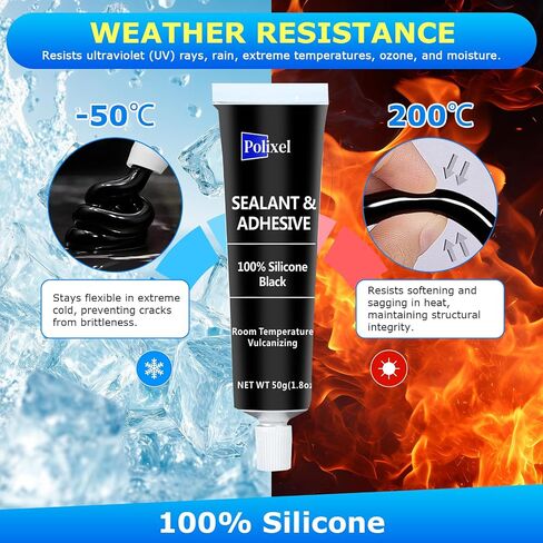 Black RTV Silicone Sealant Adhesive, 100% Silicone Caulk, Waterproof Sealant for Weatherstrip, Windscreen, Engine, High Bond Strength Adhesive Cars & Home Shrink & Crack Proof – 1.8oz / 50g in Kuwait