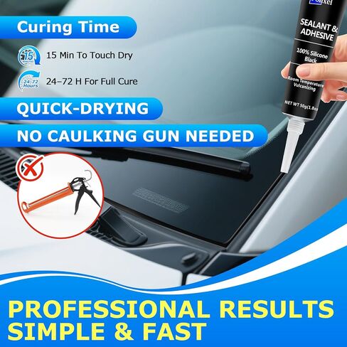 Black RTV Silicone Sealant Adhesive, 100% Silicone Caulk, Waterproof Sealant for Weatherstrip, Windscreen, Engine, High Bond Strength Adhesive Cars & Home Shrink & Crack Proof – 1.8oz / 50g in Kuwait