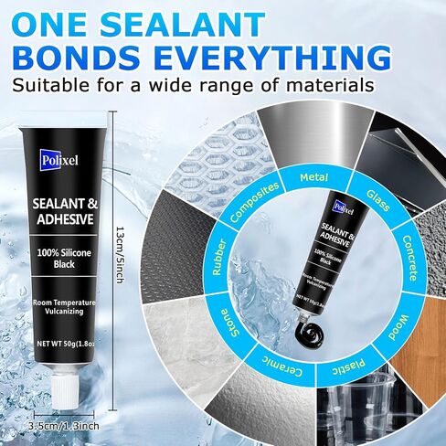 Black RTV Silicone Sealant Adhesive, 100% Silicone Caulk, Waterproof Sealant for Weatherstrip, Windscreen, Engine, High Bond Strength Adhesive Cars & Home Shrink & Crack Proof – 1.8oz / 50g in Kuwait