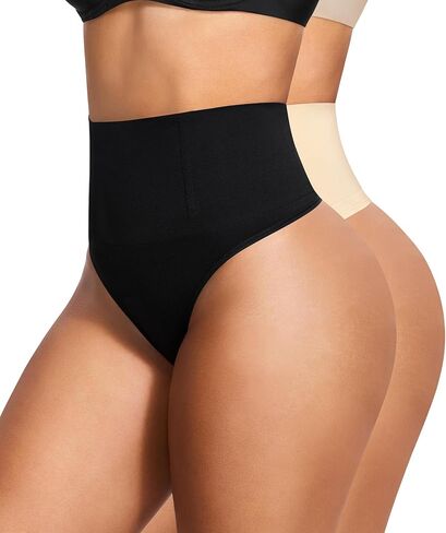 Eleady Thong Shapear Control - 2 قطعة من ضغوط داخلية متوسطة الفضلات ، سراويل داخلية لرفع الملاءات الداخلية غير الملحومة - Beige+Beige ، X -Large in Kuwait