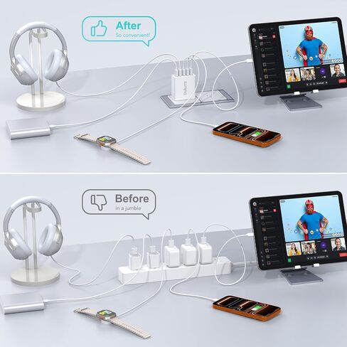 40W USB Wall Charger Block ، 2 part 4-port USB A Fast Charging Brick Dual QC Wall Plud Adapter متوافق مع iPhone 16/15/14/13/12/11 Pro Max Plus ، iPad ، Galaxy in Kuwait