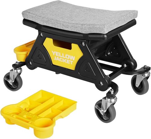 YELLOW JACKET Mechanic Rolling Stool 250 Lbs Capacity, Garage Stool on Wheels with Tool Tray Storage, Work Stools with Wheels for Garage, Shop, Mechanic Chair with Wheels, Auto Repair in Saudi Arabia