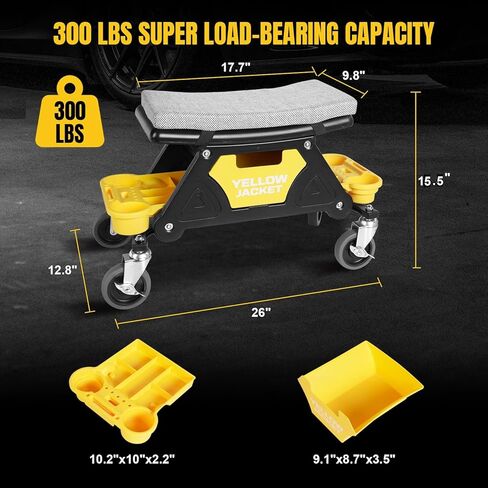 YELLOW JACKET Mechanic Rolling Stool 250 Lbs Capacity, Garage Stool on Wheels with Tool Tray Storage, Work Stools with Wheels for Garage, Shop, Mechanic Chair with Wheels, Auto Repair in Saudi Arabia