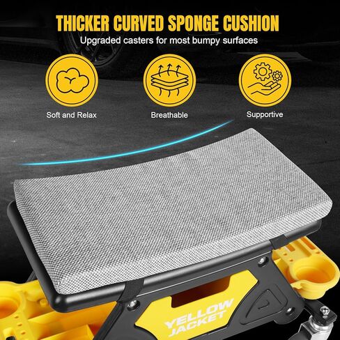 YELLOW JACKET Mechanic Rolling Stool 250 Lbs Capacity, Garage Stool on Wheels with Tool Tray Storage, Work Stools with Wheels for Garage, Shop, Mechanic Chair with Wheels, Auto Repair in Saudi Arabia