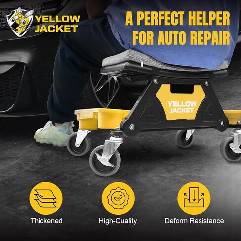 YELLOW JACKET Mechanic Rolling Stool 250 Lbs Capacity, Garage Stool on Wheels with Tool Tray Storage, Work Stools with Wheels for Garage, Shop, Mechanic Chair with Wheels, Auto Repair in Saudi Arabia