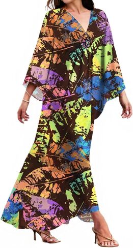MAKABO Kaftan for Women Dress V Neck Short Sleeve Beach Vacation Bikini Swimsuit Cover Ups Loungewear for Summer in Kuwait