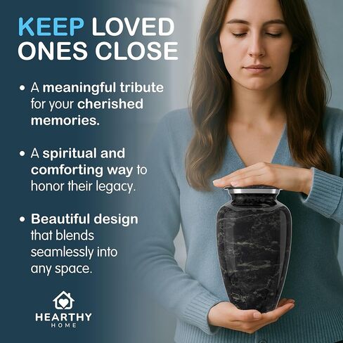 Handcrafted Urn for Ashes Adult Male and Female - Cremation Urns for Human Ashes Adult Man and Woman - Decorative Funeral Urns - Memorial Urn with White Marble Finish - Includes Velvet Bag - Large in Kuwait