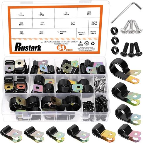 160Pcs 9 Sizes Vinyl Coated Cable Clamps Assortment Kit with Screws Nuts Galvanized Wire Clamps Zinc Cable Clamp Cushioned Insulated Clamp for Wiring Tubes Cord Installation in Saudi Arabia
