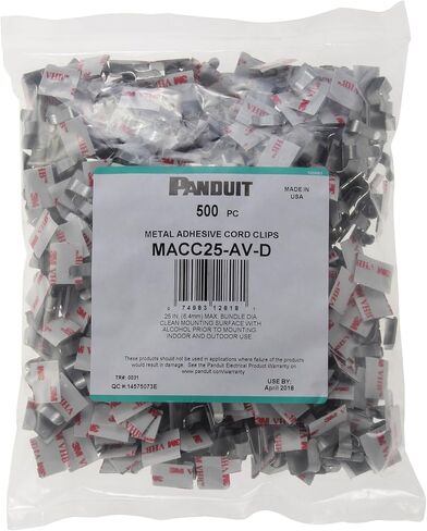 Panduit MACC25-AV-D Metal Adhesive Backed Cord Clip, Zinc Plated Steel, High Bond Acrylic Adhesive Type, 0.25" Max Bundle Diameter, 0.29" Clip Width, 0.54" Width, 0.77" Length (Pack of 500) in Saudi Arabia