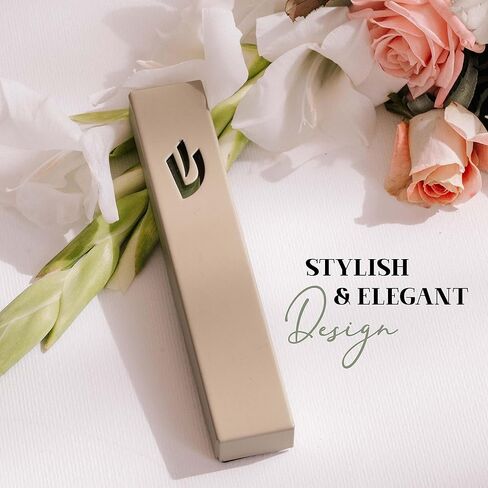 SURI Classic 5-Inch White Nirosta Self-Stick Mezuzah Case for Door with Printed Scroll | Indoor & Outdoor, Judaica Gift Box Included in Kuwait