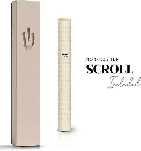 SURI Classic 5-Inch White Nirosta Self-Stick Mezuzah Case for Door with Printed Scroll | Indoor & Outdoor, Judaica Gift Box Included in Kuwait