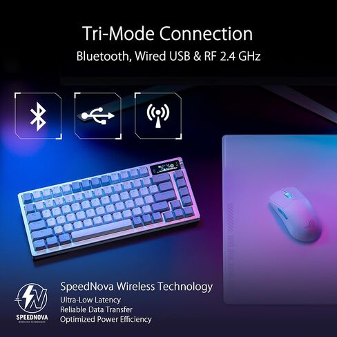 ROG Azoth Extreme 75% Custom Gaming Keyboard, Aluminum Chassis, Carbon Fiber Positioning Plate, Adjustable Gasket Mount, 3 Layer Dampening, Color OLED Touchscreen, ROG NX Storm Switches, PBT Keycaps in Saudi Arabia