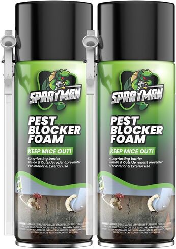 Sprayman Pest Block Spray Foam - (2x12oz) 100% Odor-Free! Mouse - Rodent Repellent & Strong Polyurethane Mouse Blocker Foam Sealant Use Wall Foam Filler for Holes and Cracks, Over Paintable- 2 Pack in Kuwait