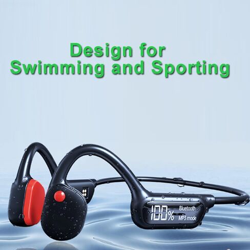 Swimming Headphones Bone Conduction Open Ear Headset MP3 Player Built-in 32G Memory IP68 Underwater Waterproof Stereo Bluetooth Earphone LED Screen for Driving Bicycling Running Skiing-S10 Black in Kuwait