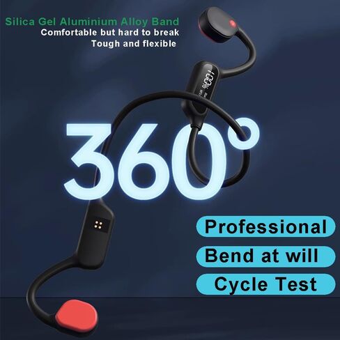 Swimming Headphones Bone Conduction Open Ear Headset MP3 Player Built-in 32G Memory IP68 Underwater Waterproof Stereo Bluetooth Earphone LED Screen for Driving Bicycling Running Skiing-S10 Black in Kuwait
