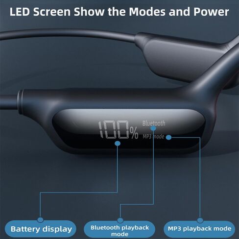 Swimming Headphones Bone Conduction Open Ear Headset MP3 Player Built-in 32G Memory IP68 Underwater Waterproof Stereo Bluetooth Earphone LED Screen for Driving Bicycling Running Skiing-S10 Black in Kuwait