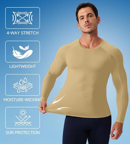 SPVISE Compression Shirt Men Long Sleeve, Cool Dry Men's Athletic Workout Running T-Shirt Tops, Sports Rash Guard Base Layer in Kuwait