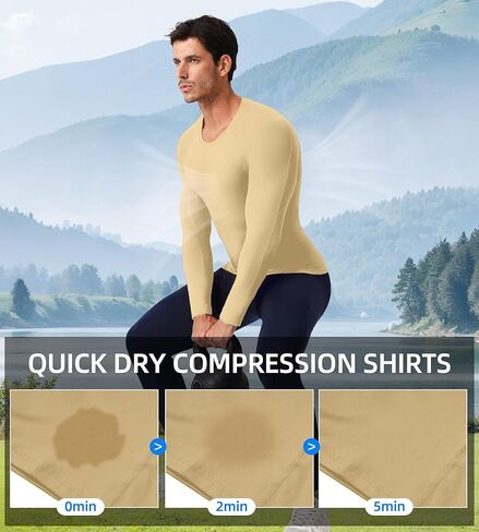 SPVISE Compression Shirt Men Long Sleeve, Cool Dry Men's Athletic Workout Running T-Shirt Tops, Sports Rash Guard Base Layer in Kuwait