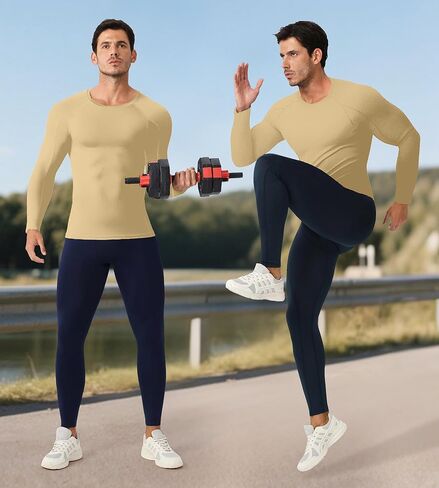 SPVISE Compression Shirt Men Long Sleeve, Cool Dry Men's Athletic Workout Running T-Shirt Tops, Sports Rash Guard Base Layer in Kuwait