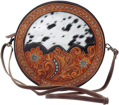 Myra Bag Cowhide Purse - Tumbleweed Trail Fringed Hand-Tooled Women's Western Gift Purses in Saudi Arabia