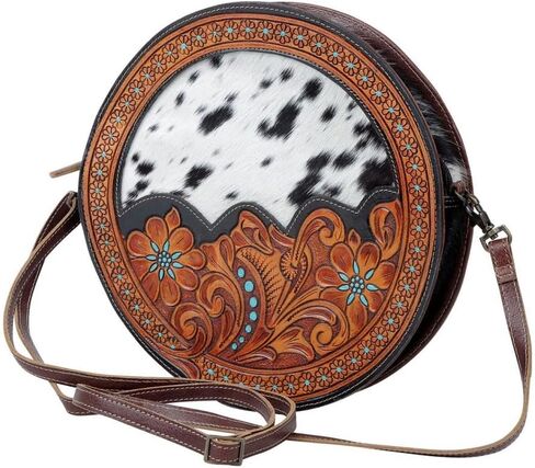 Myra Bag Cowhide Purse - Tumbleweed Trail Fringed Hand-Tooled Women's Western Gift Purses in Saudi Arabia