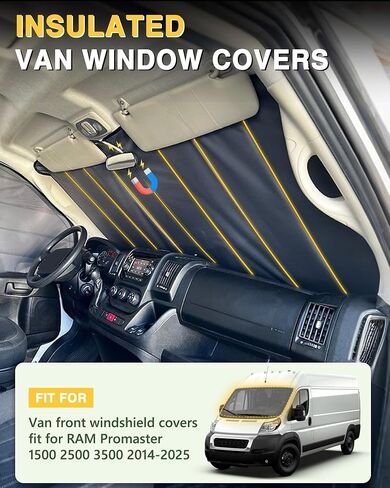 Insulated Blackout Van Window Covers Fit for RAM Promaster 1500 2500 3500 2014-2025, Magnetic Van Front Door Side Window Shades (Pair) - Gray in Kuwait