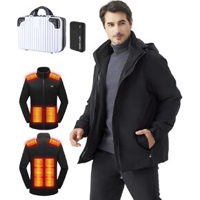 Men's Heated Jacket with Battery Pack, 10-Zone Electric Heating Jackets, Windproof Insulated Coat, Detachable Hood in Saudi Arabia