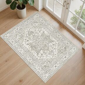 5x7 Area Rugs for Living Room, Stain Resistant Neutral Washable Rugs for Dining Rooms, Floral Vintage Non-Slip Thin Large Size Area Rug(Beige) in Kuwait