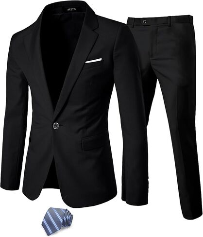 MY'S Men's 2 Piece Suit, One Button Slim Fit Jacket and Pants with Tie, Classic Blazer for Weddings Business Party in Kuwait