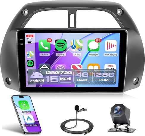 Android 13 Radio Carplay for Toyota RAV4 2001 2002 2003 2004 2005 2006, Rimoody Car Stereo 9 Inch Touch Screen GPS WiFi Android Auto Mirror Link Bluetooth FM HiFi + AHD Backup Camera in Kuwait