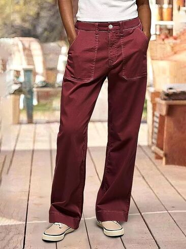 Flamingals Wide Straight Leg Mid Rise Baggy Pocket Denim Jeans Without Belt in Kuwait