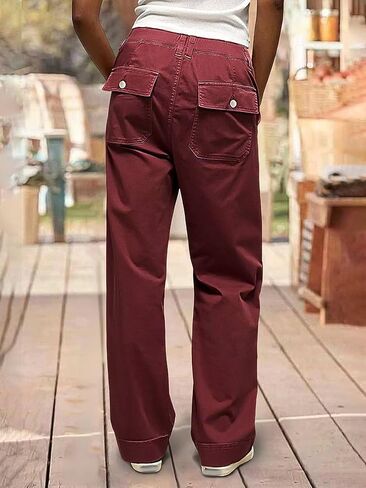 Flamingals Wide Straight Leg Mid Rise Baggy Pocket Denim Jeans Without Belt in Kuwait