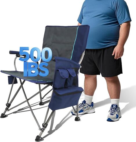 Heated Camping Chairs Adults Folding: Oversized Foldable Outdoor Chair for Outsides with Cup Holder – Heavy Duty Heating Portable Chair Sports Fishing Soccer Lawn Battery NOT Included (Black, X Large) in Kuwait