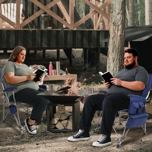 Heated Camping Chairs Adults Folding: Oversized Foldable Outdoor Chair for Outsides with Cup Holder – Heavy Duty Heating Portable Chair Sports Fishing Soccer Lawn Battery NOT Included (Black, X Large) in Kuwait
