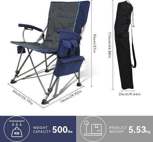 Heated Camping Chairs Adults Folding: Oversized Foldable Outdoor Chair for Outsides with Cup Holder – Heavy Duty Heating Portable Chair Sports Fishing Soccer Lawn Battery NOT Included (Black, X Large) in Kuwait