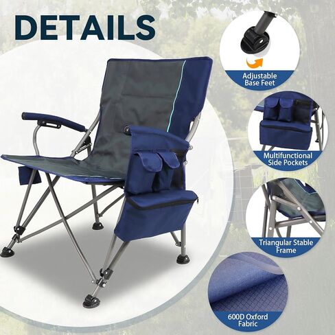Heated Camping Chairs Adults Folding: Oversized Foldable Outdoor Chair for Outsides with Cup Holder – Heavy Duty Heating Portable Chair Sports Fishing Soccer Lawn Battery NOT Included (Black, X Large) in Kuwait
